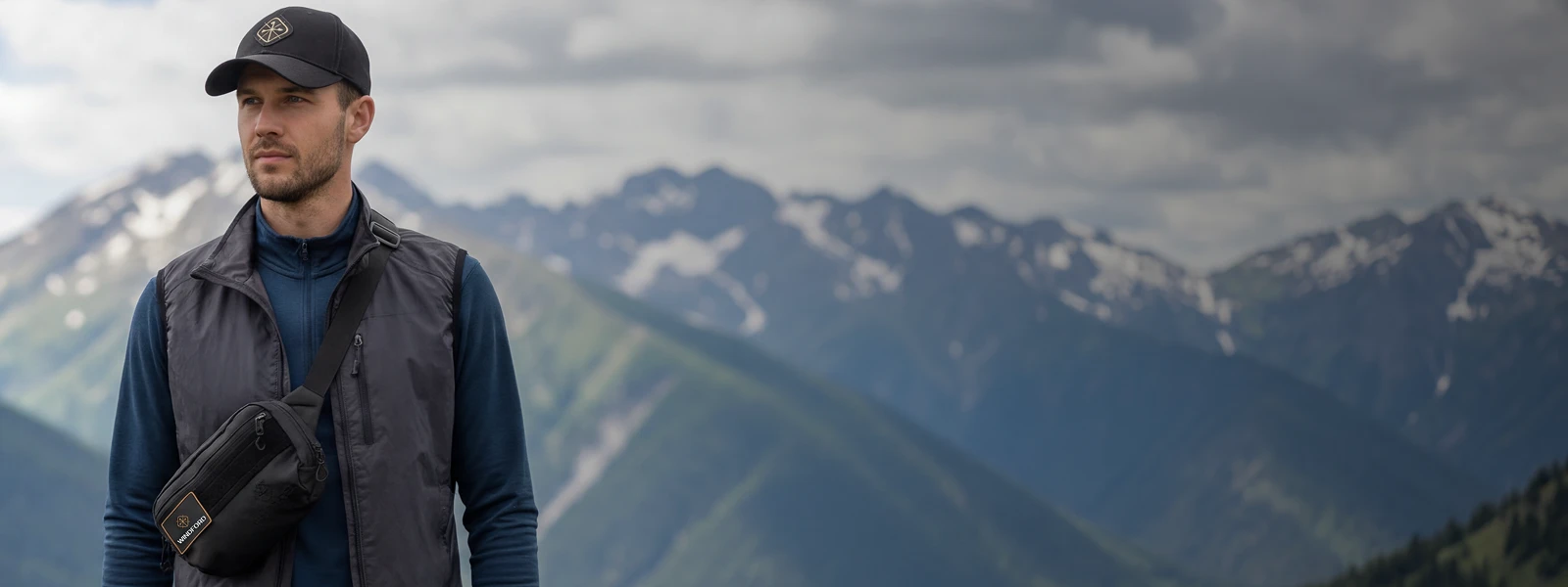 Модель мужчина в одежде аксессуарах Windford